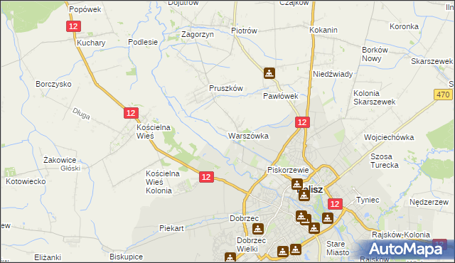 mapa Warszówka gmina Blizanów, Warszówka gmina Blizanów na mapie Targeo