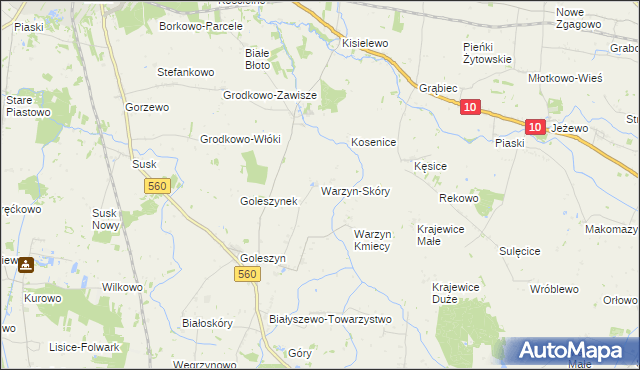 mapa Warzyn-Skóry, Warzyn-Skóry na mapie Targeo