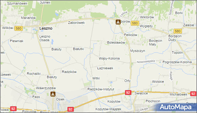 mapa Wąsy-Kolonia, Wąsy-Kolonia na mapie Targeo