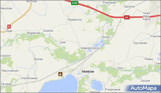 mapa Wawrzeńczyce gmina Mietków, Wawrzeńczyce gmina Mietków na mapie Targeo