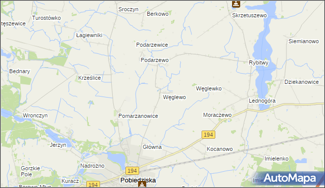 mapa Węglewo gmina Pobiedziska, Węglewo gmina Pobiedziska na mapie Targeo