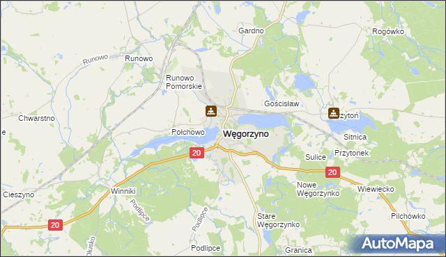 mapa Węgorzyno, Węgorzyno na mapie Targeo