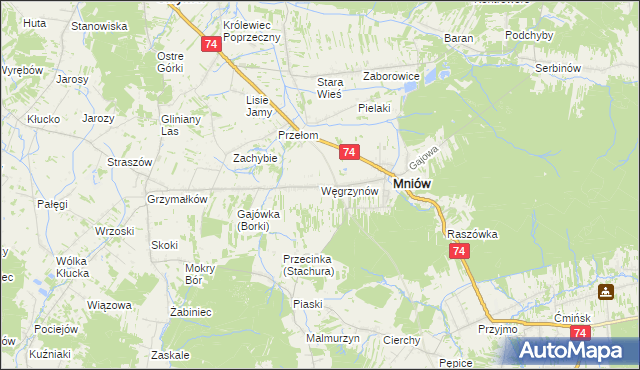 mapa Węgrzynów gmina Mniów, Węgrzynów gmina Mniów na mapie Targeo