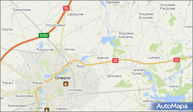 mapa Wełnica gmina Gniezno, Wełnica gmina Gniezno na mapie Targeo