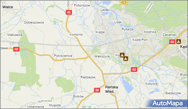 mapa Większyce, Większyce na mapie Targeo