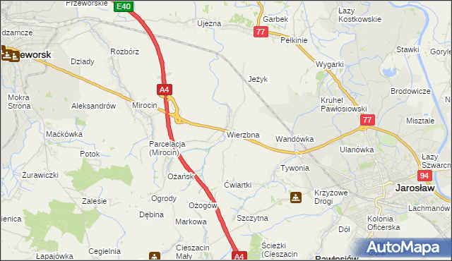 mapa Wierzbna gmina Pawłosiów, Wierzbna gmina Pawłosiów na mapie Targeo