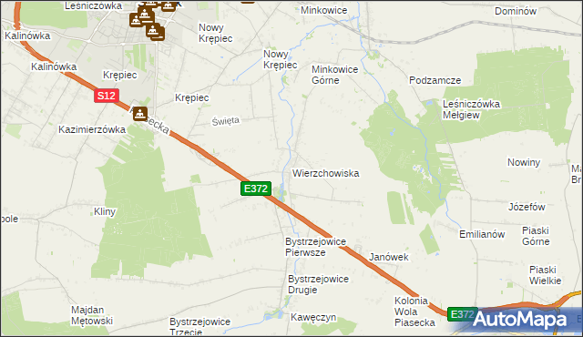 mapa Wierzchowiska gmina Piaski, Wierzchowiska gmina Piaski na mapie Targeo