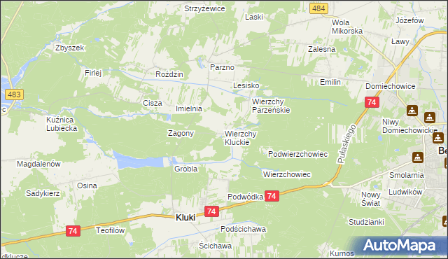 mapa Wierzchy Kluckie, Wierzchy Kluckie na mapie Targeo