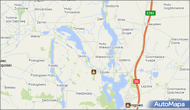 mapa Wiewiórczyn gmina Rogowo, Wiewiórczyn gmina Rogowo na mapie Targeo