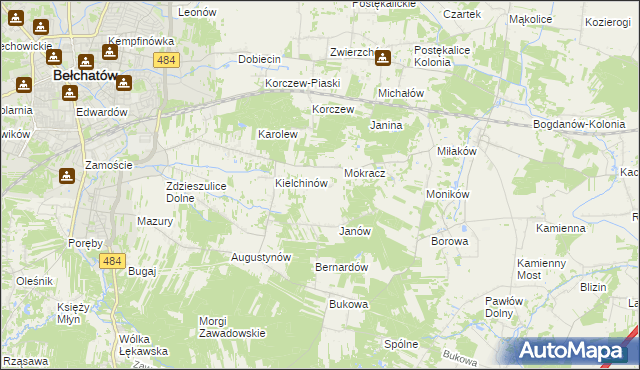 mapa Wiktorów gmina Bełchatów, Wiktorów gmina Bełchatów na mapie Targeo