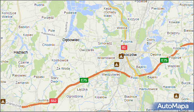 mapa Wilamowice gmina Skoczów, Wilamowice gmina Skoczów na mapie Targeo