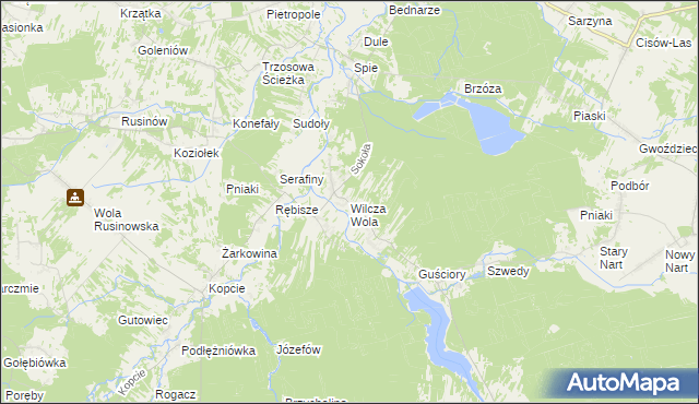 mapa Wilcza Wola gmina Dzikowiec, Wilcza Wola gmina Dzikowiec na mapie Targeo