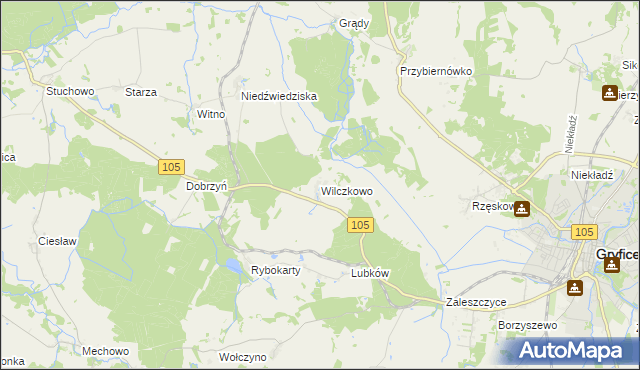 mapa Wilczkowo gmina Gryfice, Wilczkowo gmina Gryfice na mapie Targeo