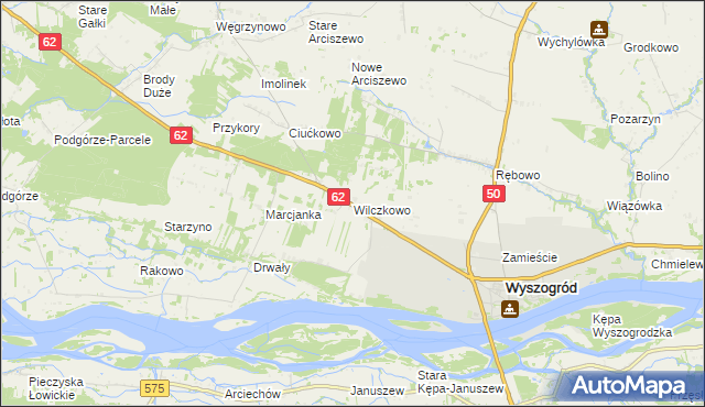 mapa Wilczkowo gmina Wyszogród, Wilczkowo gmina Wyszogród na mapie Targeo