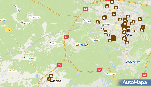 mapa Wilkanowo gmina Świdnica, Wilkanowo gmina Świdnica na mapie Targeo