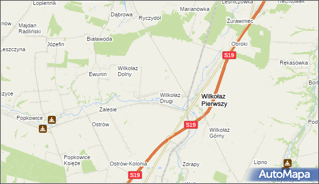 mapa Wilkołaz Drugi, Wilkołaz Drugi na mapie Targeo