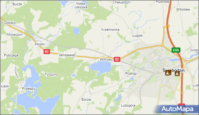 mapa Wilkowo gmina Świebodzin, Wilkowo gmina Świebodzin na mapie Targeo