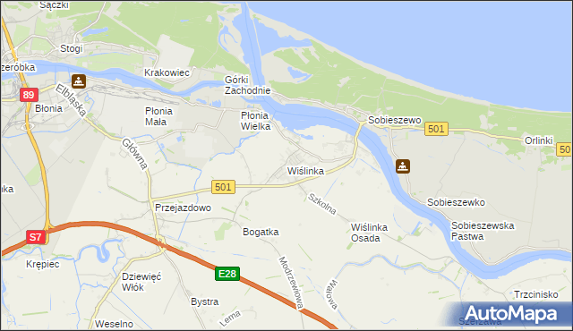 mapa Wiślinka, Wiślinka na mapie Targeo