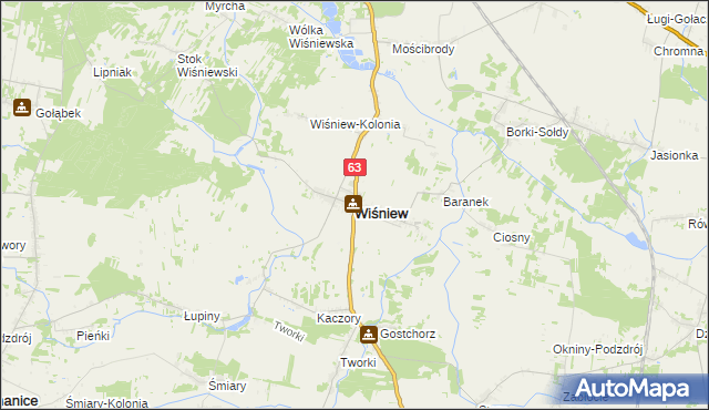 mapa Wiśniew powiat siedlecki, Wiśniew powiat siedlecki na mapie Targeo