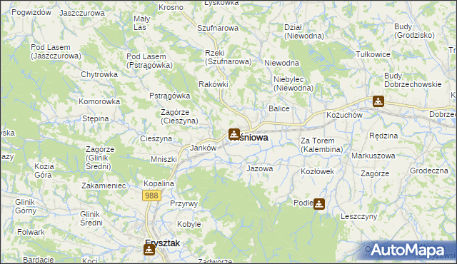 mapa Wiśniowa powiat strzyżowski, Wiśniowa powiat strzyżowski na mapie Targeo