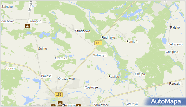 mapa Witoszyn gmina Choszczno, Witoszyn gmina Choszczno na mapie Targeo