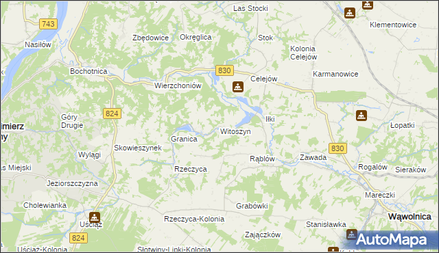 mapa Witoszyn gmina Kazimierz Dolny, Witoszyn gmina Kazimierz Dolny na mapie Targeo