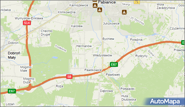 mapa Władysławów gmina Pabianice, Władysławów gmina Pabianice na mapie Targeo