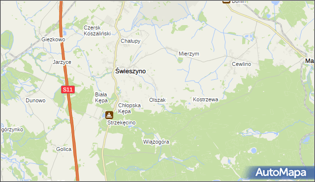 mapa Włoki gmina Świeszyno, Włoki gmina Świeszyno na mapie Targeo