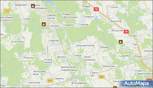mapa Wojciechowice gmina Góra Kalwaria, Wojciechowice gmina Góra Kalwaria na mapie Targeo