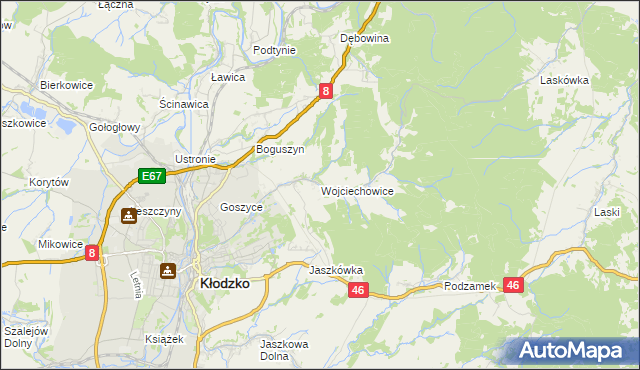 mapa Wojciechowice gmina Kłodzko, Wojciechowice gmina Kłodzko na mapie Targeo