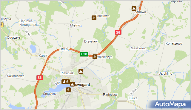 mapa Wojcieszyn gmina Nowogard, Wojcieszyn gmina Nowogard na mapie Targeo