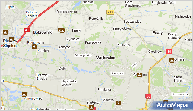 mapa Wojkowice powiat będziński, Wojkowice powiat będziński na mapie Targeo