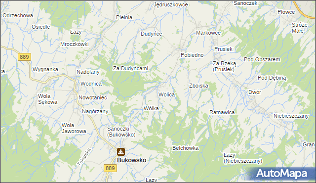 mapa Wolica gmina Bukowsko, Wolica gmina Bukowsko na mapie Targeo