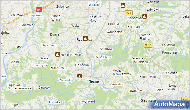 mapa Woźniczna, Woźniczna na mapie Targeo