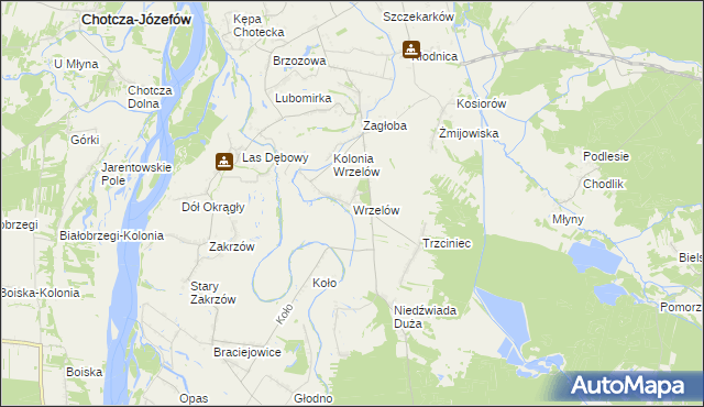 mapa Wrzelów, Wrzelów na mapie Targeo