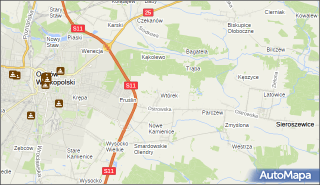 mapa Wtórek gmina Ostrów Wielkopolski, Wtórek gmina Ostrów Wielkopolski na mapie Targeo