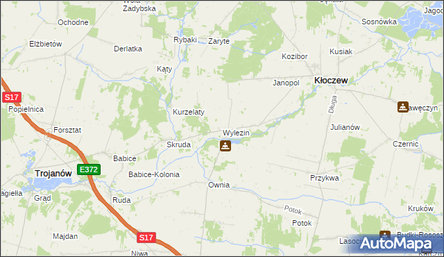 mapa Wylezin gmina Kłoczew, Wylezin gmina Kłoczew na mapie Targeo