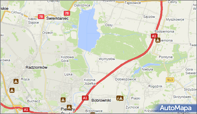 mapa Wymysłów gmina Bobrowniki, Wymysłów gmina Bobrowniki na mapie Targeo