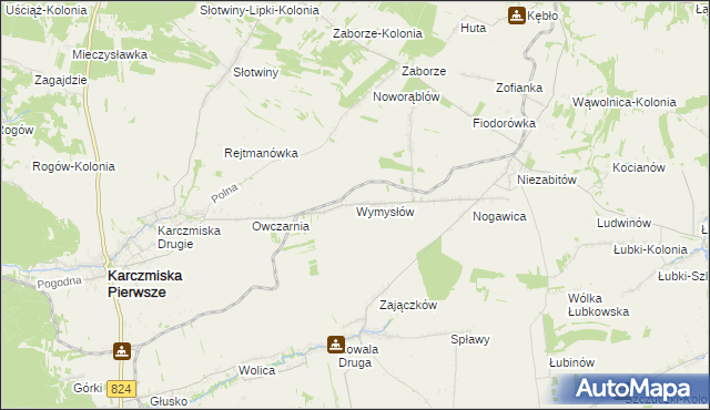 mapa Wymysłów gmina Karczmiska, Wymysłów gmina Karczmiska na mapie Targeo