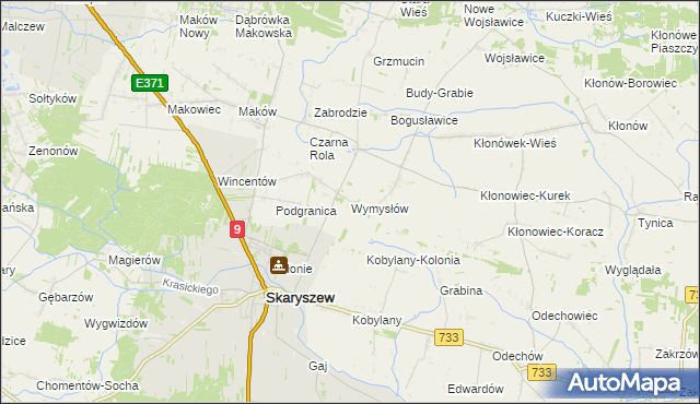 mapa Wymysłów gmina Skaryszew, Wymysłów gmina Skaryszew na mapie Targeo