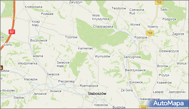 mapa Wymysłów gmina Słaboszów, Wymysłów gmina Słaboszów na mapie Targeo