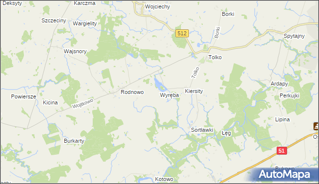 mapa Wyręba gmina Bartoszyce, Wyręba gmina Bartoszyce na mapie Targeo