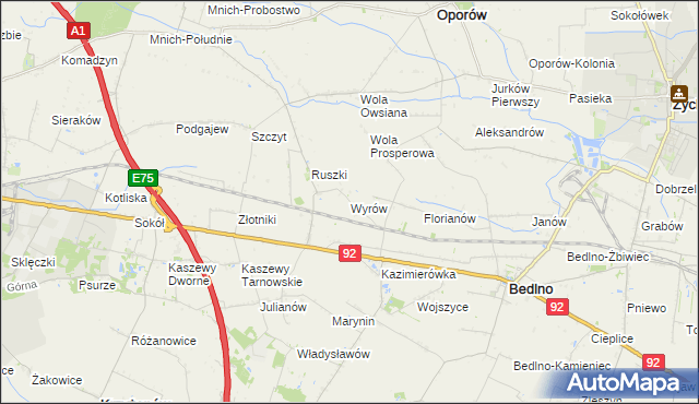 mapa Wyrów gmina Bedlno, Wyrów gmina Bedlno na mapie Targeo