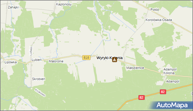 mapa Wyryki, Wyryki na mapie Targeo