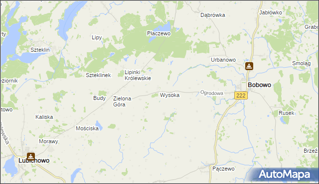 mapa Wysoka gmina Bobowo, Wysoka gmina Bobowo na mapie Targeo