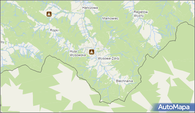 mapa Wysowa-Zdrój, Wysowa-Zdrój na mapie Targeo