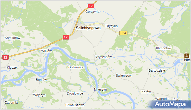 mapa Wyszanów gmina Szlichtyngowa, Wyszanów gmina Szlichtyngowa na mapie Targeo