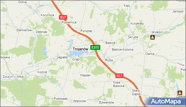 mapa Żabianka gmina Trojanów, Żabianka gmina Trojanów na mapie Targeo