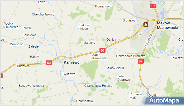 mapa Żabin Karniewski, Żabin Karniewski na mapie Targeo