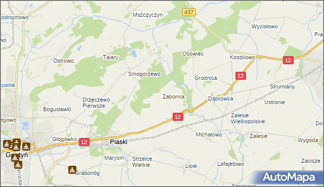 mapa Zabornia gmina Piaski, Zabornia gmina Piaski na mapie Targeo